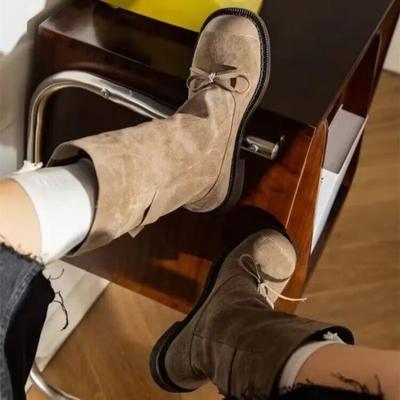 Модные ботинки с круглым носком и пряжкой до середины голени, винтажные ботинки, современная обувь, универсальные зимние женские туфли Zapatos Mujer класса люкс на низком каблуке