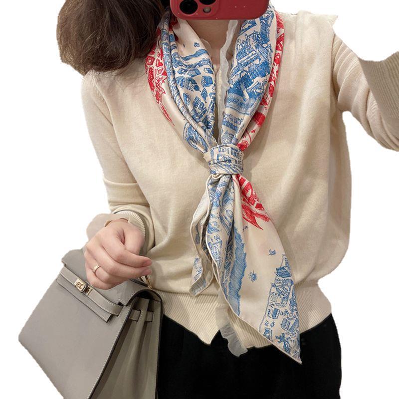 City Of Horses Xiuzhi Same Silk Scarf 90 Twill Silk Square Scarf Mulberry Silk Silk Scarf Spring And Summer Small Shawl Women'S Silk Scarf