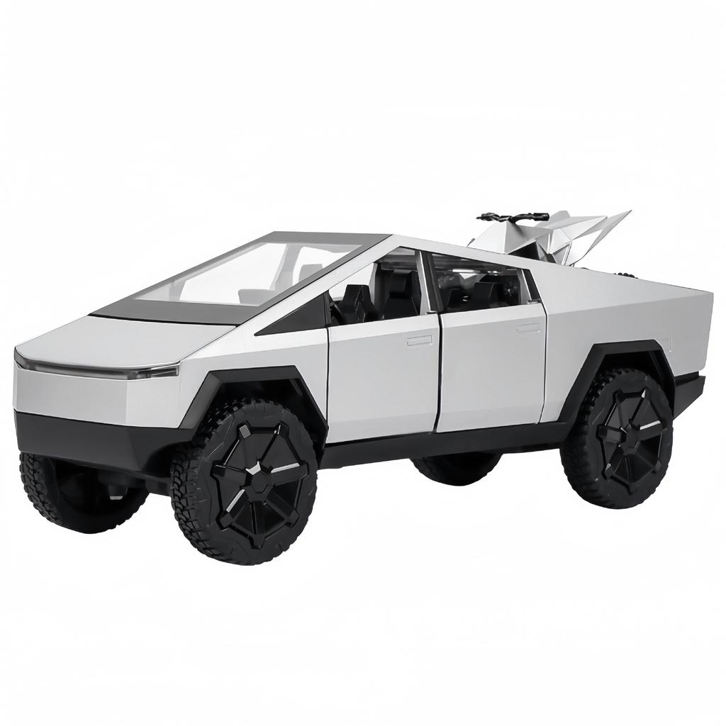 1/24 Tesla Cyber Toy Truck Pickup Alloy Car Model Diecasts Metal Toy Off-road Vehicles Car Model Simulation Sound and Light Kids Gifts