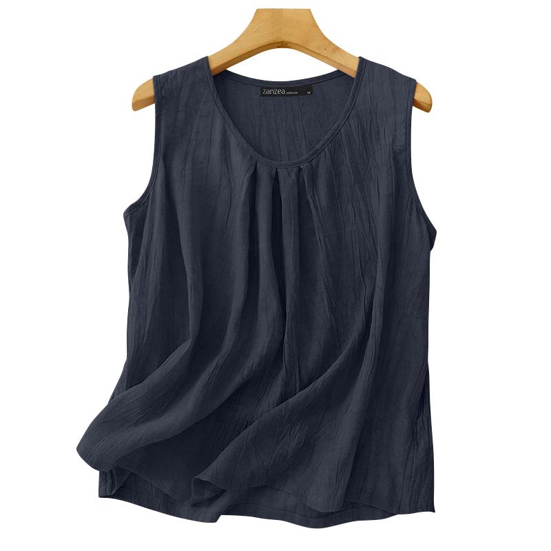 ZANZEA Женские повседневные летние майки без рукавов с круглым вырезом