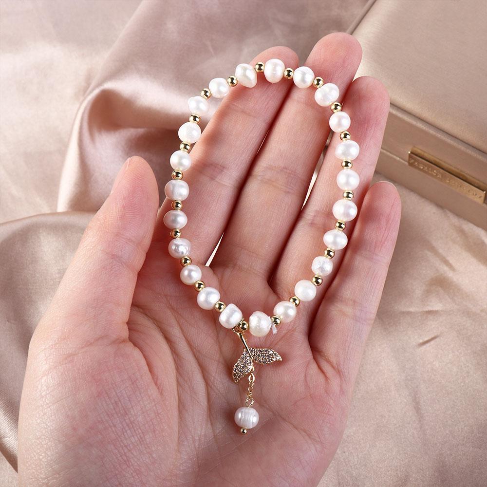 Temperament Charms Women Fashion Jewelry Pendant Whale Fishtail Bracelets Beads Pearl Bangles