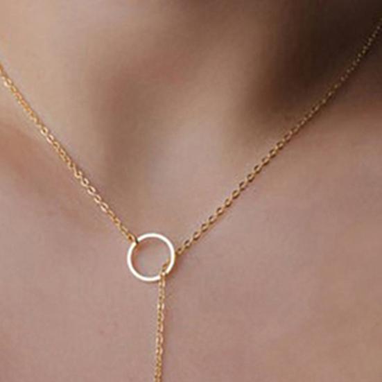 Women's Elegant Tone Circle Bar Lariat Pendant Chain Y Shaped Necklace
