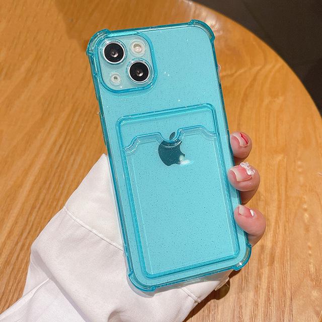 Блестящий прозрачный чехол для телефона с картой для Iphone 13 11 12 Pro Max Xs Max Xr X Xs 13pro, мягкий силиконовый противоударный чехол-кошелек