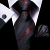 Hi-Tie Fashion Mens Wine-Red Paisley Necktie Hanky Cufflinks for Business Wedding