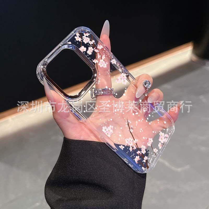 Розовая Сакура Подходит для чехла мобильного телефона iPhone15promax Apple 16 гальванизированная фоторамка 14/13 защитный чехол 17