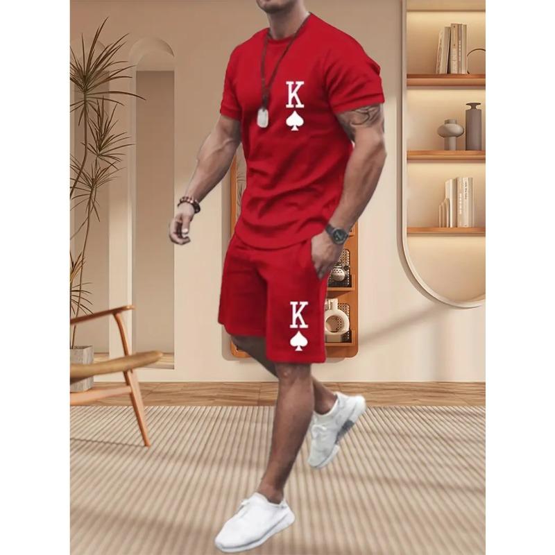 Summer Letter OK Color Print Fashionable Comfortable Loose Sports Men's Short Sleeved Two-piece Sport Wear