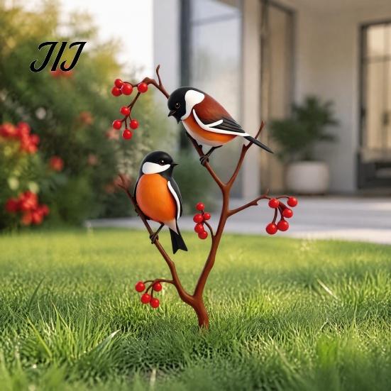 Decorative Outdoor Yard Art Metal Garden Stake, Cute Frog Lotus Leaf/Mushroom/Birds on Tree Branch Gardening Gifts for Women Sign, Lawn Ornament