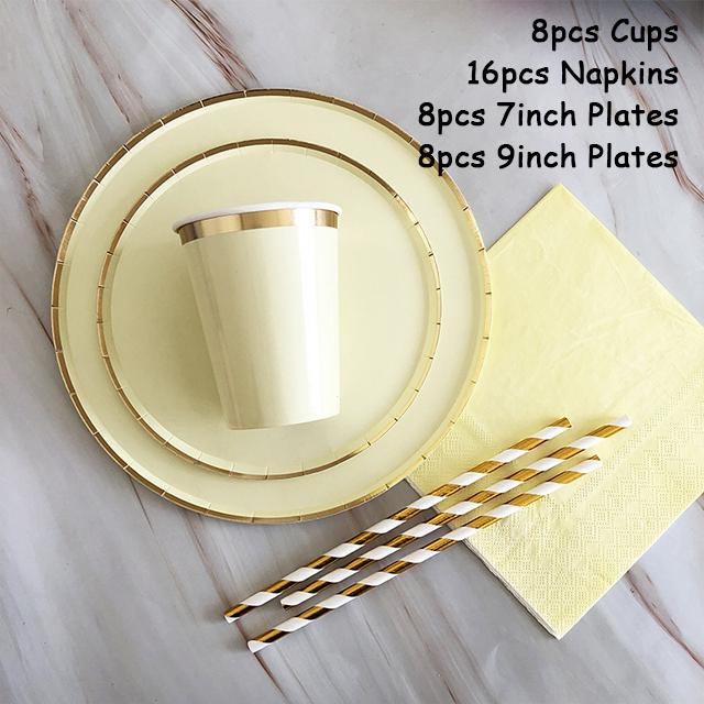 40 шт./лот одноразовая посуда набор золотых вечерние однотонные бумажные стаканчики тарелки день рождения детский душ карнавал свадьба декор принадлежности