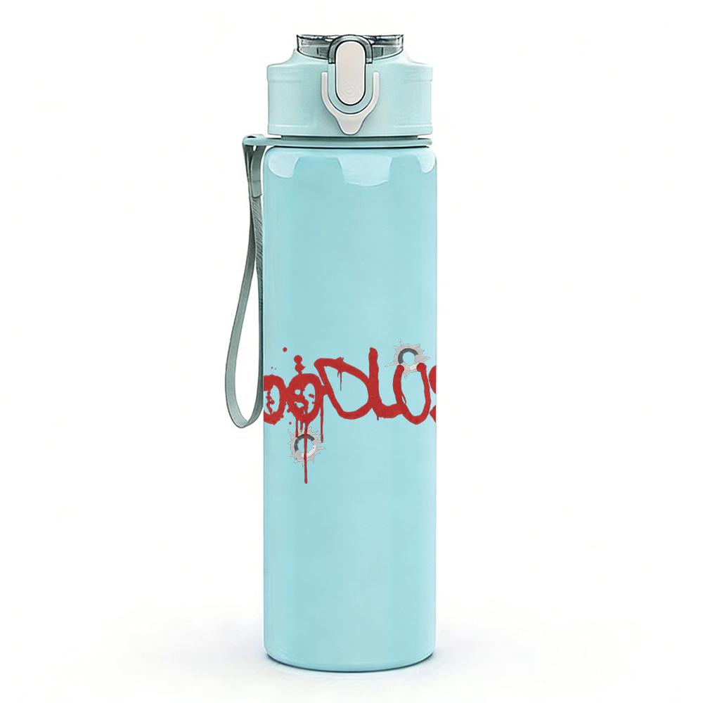 1PC Bloodscream red band text print 750ml colorful plastic sports water bottle leakproof pop up lid with straw for outdoor work home use