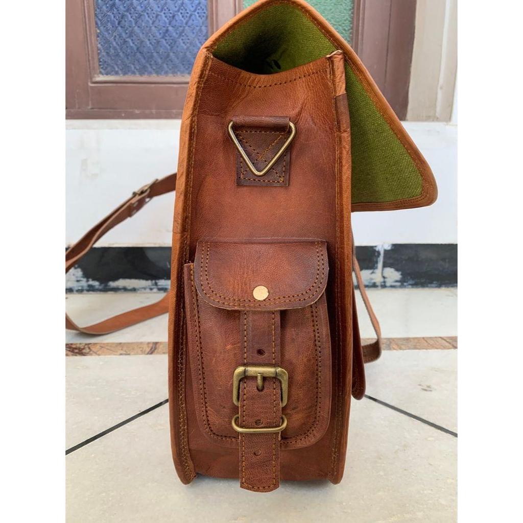 Handmade Leather Bag- Vintage Personalised Handmade Leather Messenger Bag Laptop Briefcase Computer Satchel Bag for Men & Women