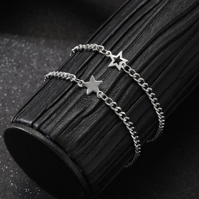 Goth Vintage Cool Matching Relationship Bracelets Y2K Star Pendant Beaded Silver Color Chain for Women Men Aesthetic Jewely Accessory