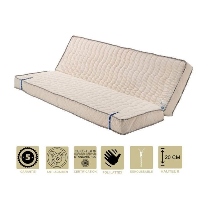Literie -Matelas Trs Ferme Pour Clic Clac 120x190 cm epaisseur 20 cm - Dim Assise 60 cm - 7 zones de Confort - Dhoussable Housse Lav