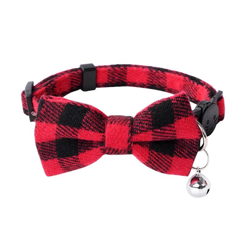 New British Checkered Bow Collar Pet Bell Collars Stick Cloth Cats Buckle Style Cat Dog Collars