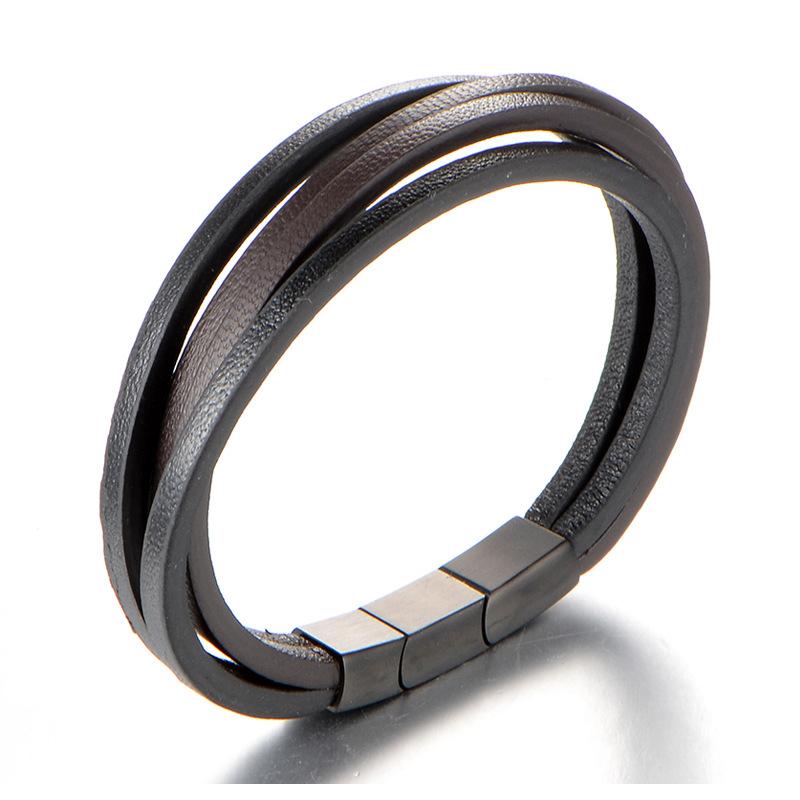 European and American stainless steel titanium steel leather rope bracelet, men's cool personalized versatile bracelet jewelry