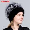 JERYAFUR Женская шапка из натурального норкового меха высокого качества с роскошным большим помпоном из лисьего меха, зимние женские шапки, женская шапка
