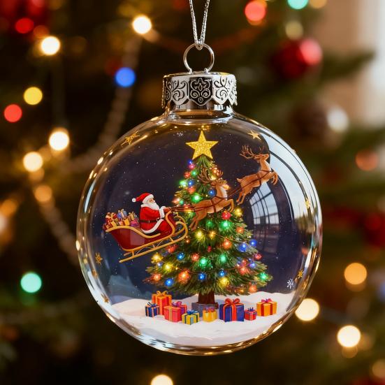 Рождественский шар «Семья оленей» Забавная 3D подвеска в виде оленя Пластиковый рождественский шар Зимние украшения для рождественской елки Декор для дома в помещении