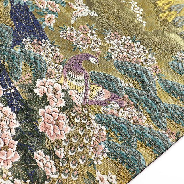 Used Fukuro Obi, Fukuro Obi, Formal Obi, Formal Obi, Ladies, Pure Silk, Gold, Heavy Feeling, Pine, Peony, Peacock, Length 431cm, Width 31cm, Tailored