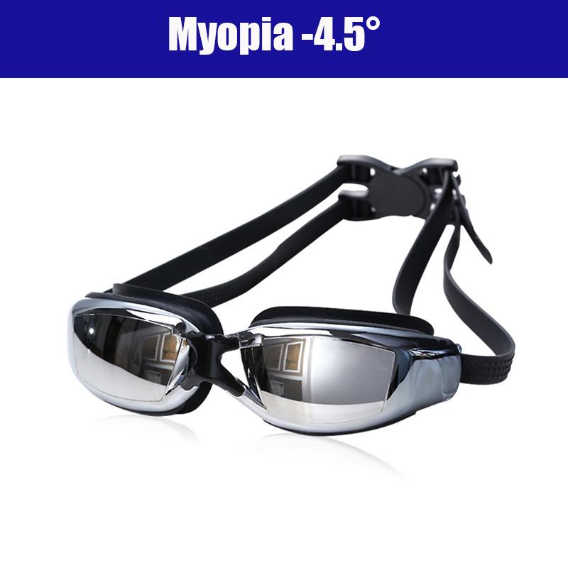 Очки для плавания черного цвета с гальваническим покрытием для взрослых от -1,5 до -8,0 близорукости, водонепроницаемые, противотуманные очки для плавания