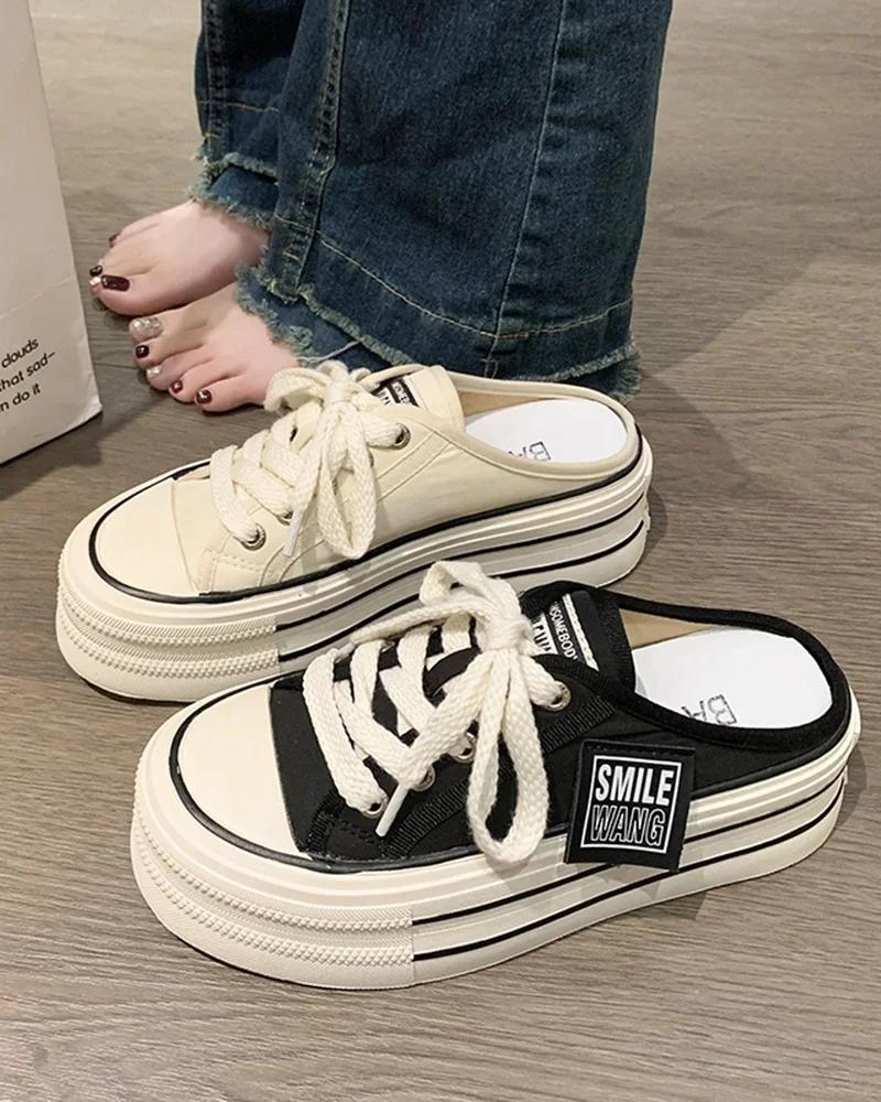 Тапочки на платформе, увеличивающие рост, женская летняя верхняя одежда, новые белые шлепанцы без каблука, парусиновые туфли, тапочки, сандалии 5 см