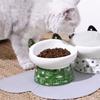 Миска для кошек из милой керамики большой вместимости, не переворачивающаяся, для кормления собак, с ложкой в виде кошачьего ушка, нескользящая миска для домашних животных на высокой ножке