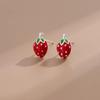 Korean Style Cute Strawberry Drip Oil Stud Earrings for Women