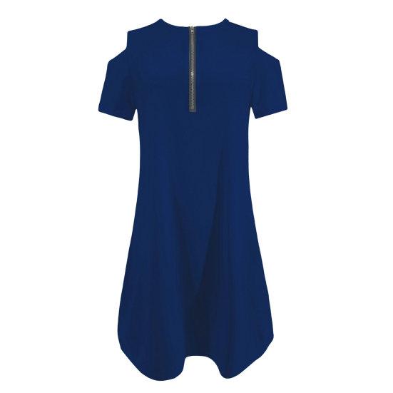 Мини-платье с круглым вырезом и застежкой-молнией с половиной планок, с коротким рукавом, свободного кроя, однотонное короткое платье с открытыми плечами, уличная одежда