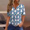 Women's T Shirt Print Button Short Sleeve Daily Weekend Fashion Basic V- Neck Regular Top