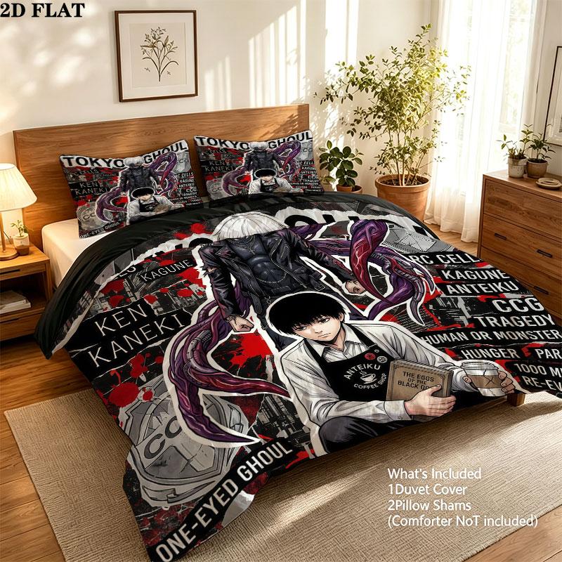 Tokyo Ghoul Pattern Bedding Quilt Set Quilt Cover Pillowcase Home Birthday Gift(1 * duvet cover + 2 * pillowcase, without core)