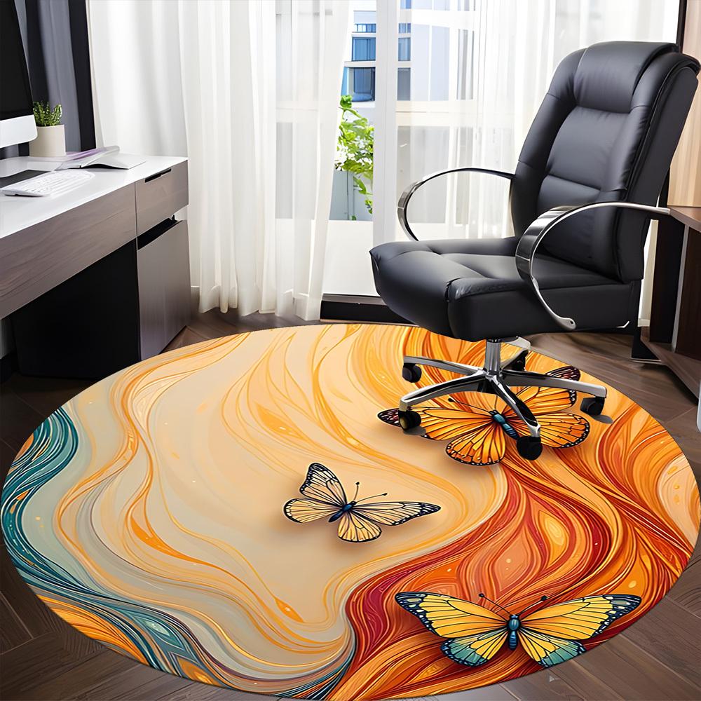 1pc Butterfly Flow Office Round Area Rug, Indoor Mat Suitable ForOffice, Under Office Chairs Bedroom Living Room Home Decor, Room Deco D037