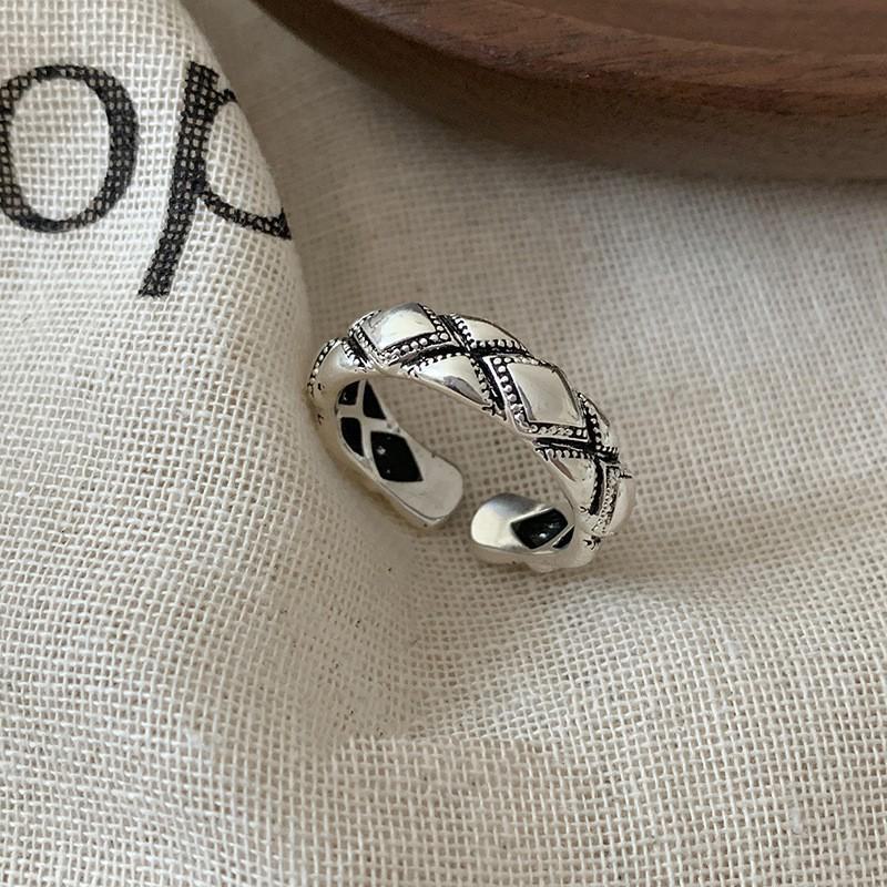 Кольцо в стиле ретро из серебра 925 пробы в корейском стиле — без выцветания, в стиле тяжелой промышленности для женщин