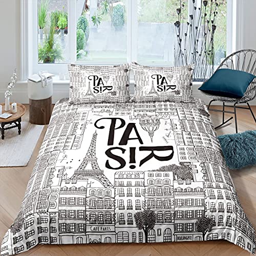 Пододеяльник с изображением Пизанской башни, комплект постельного белья с изображением Парижской башни, пододеяльник с изображением Голубого неба, винтажная башня с 2 наволочками, 3 шт. постельного белья