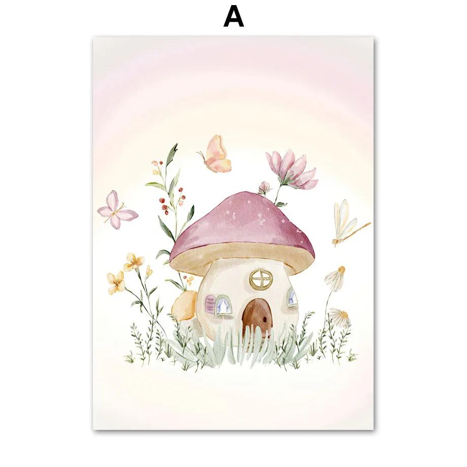 Butterfly Fairy Unicorn Rainbow Flower Custom Name Nursery Wall Art Canvas Painting Poster Print Pictures Baby Kids Room Decor