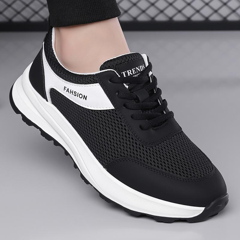 Summer Mesh Casual Sneakers for Man New Lace Designer Sports Running Shoes Male Fashion Solid Color Cow Leather Zapatos Hombre