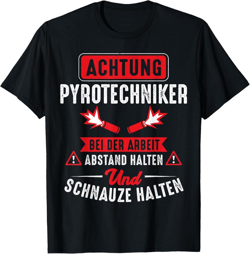 Mens Achtung Pyrotechnician Funny Fireworks Saying New Year's Eve T-Shirt