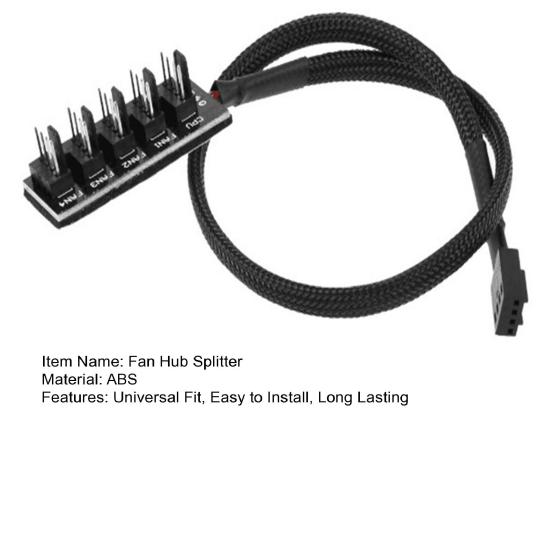 Fan Hub Splitter Braided Cable Universal Fit Simple Installation Intelligent 4-Pin PWM CPU Cooling Fan Splitter Hub Adapter