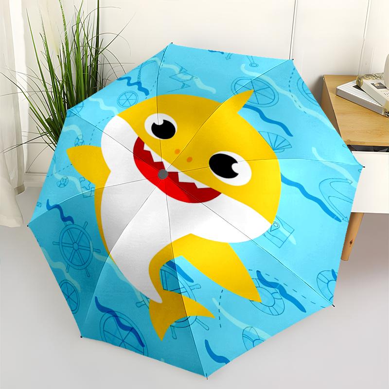 B-Baby Shark Print Automatic Umbrella, 8 Rib Iron Frame, Plastic Handle, Suitable for Outdoor Travel &Daily , Ideal Gift