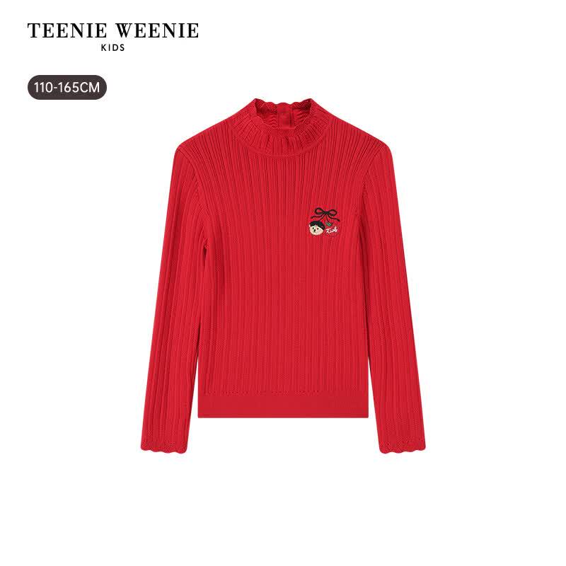 Teenie Weenie Kids Girls' Embroidered Cotton Half-High Collar Top