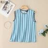 ZANZEA Женские повседневные майки без рукавов с круглым вырезом и полосатым принтом для лета