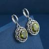 Dainty Oval Cut Olive Green Stone Flower Hoop Earrings Luxury Classic Silver Color Engagement Earrings for Women