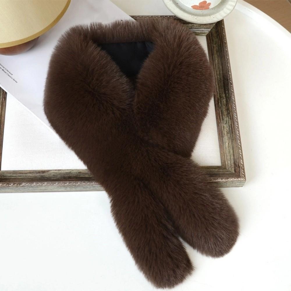 Мягкий пушистый меховой шарф Утолщенный однотонный теплый шейный платок Имитация лисьего меха Устойчивый к холоду воротник Шарфы Грелки для шеи
