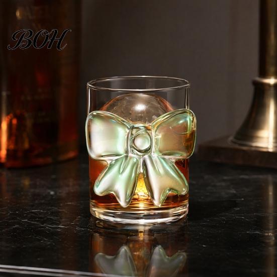 Durable Glass Tea Cup Bow Cup, Breakfast Milk Coffee Mug, 300ml Whiskey Tumbler for Large Capacity Juice, Heat Resistant Home Bar Decor Gift Women