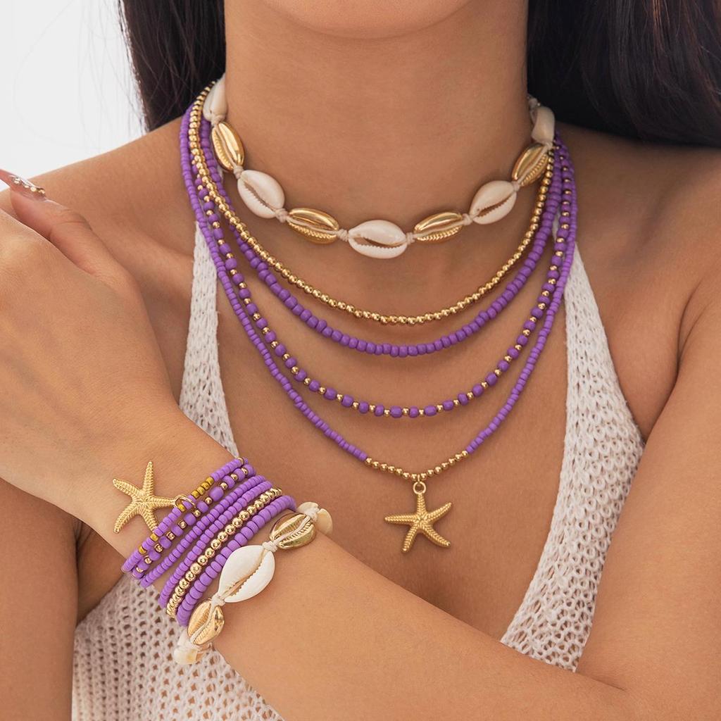 12 шт., бохо, повседневный комплект из ожерелья и браслета с подвеской в виде океанских элементов, комплект ювелирных изделий для женщин и девочек, бижутерия ручной работы для отпуска