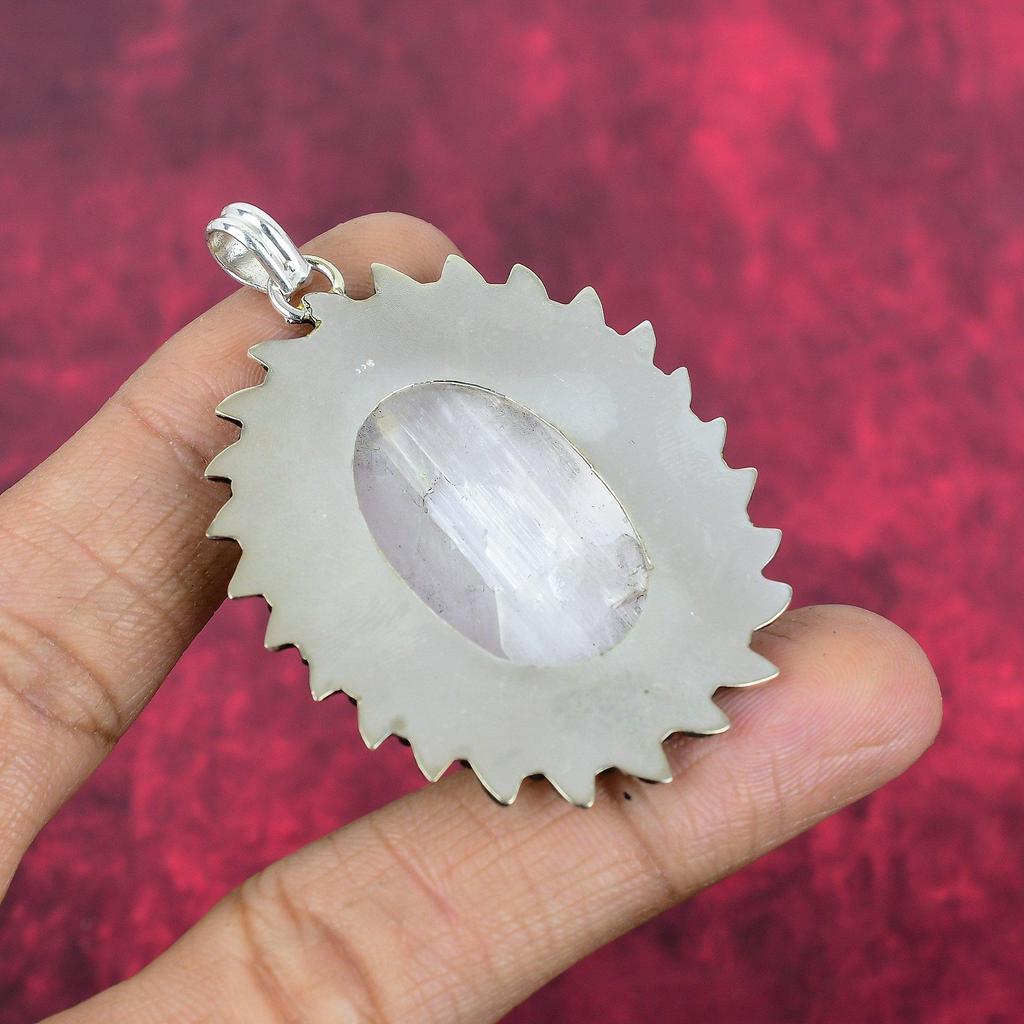 Ювелирные изделия из радужного лунного камня, подвеска из стерлингового серебра 925 пробы, красивая ювелирная подвеска ручной работы