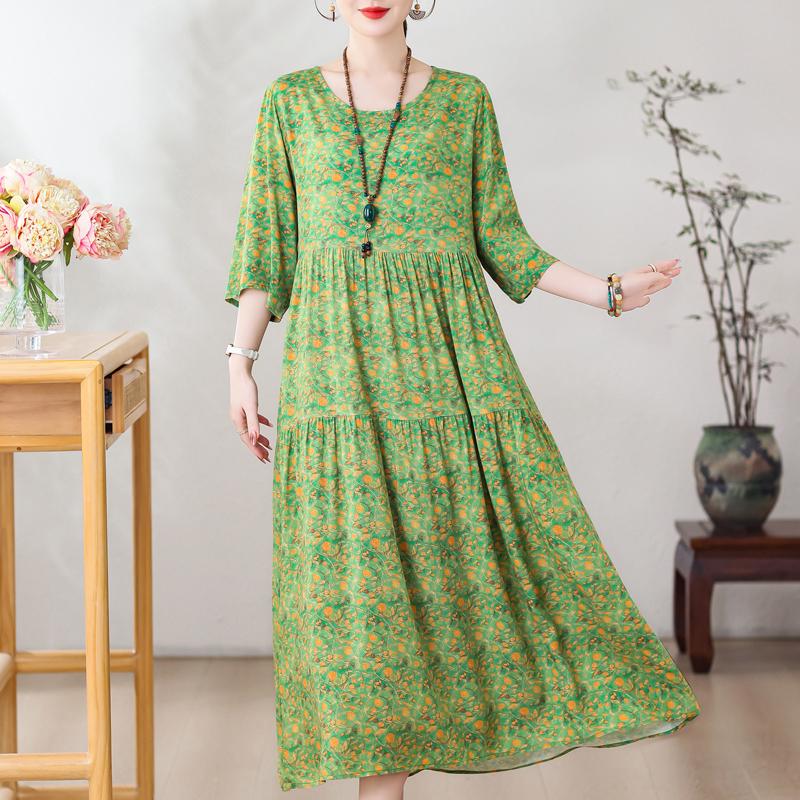 Большие размеры Повседневные женские платья Летняя винтажная одежда с короткими рукавами Элегантное длинное платье