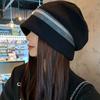 Вязаная черная шапка-бини для женщин на осень и зиму, корейский стиль, большой обхват головы, теплая шапка, японский стиль, маленькая свободная шапка, модная, подчеркивающая лицо