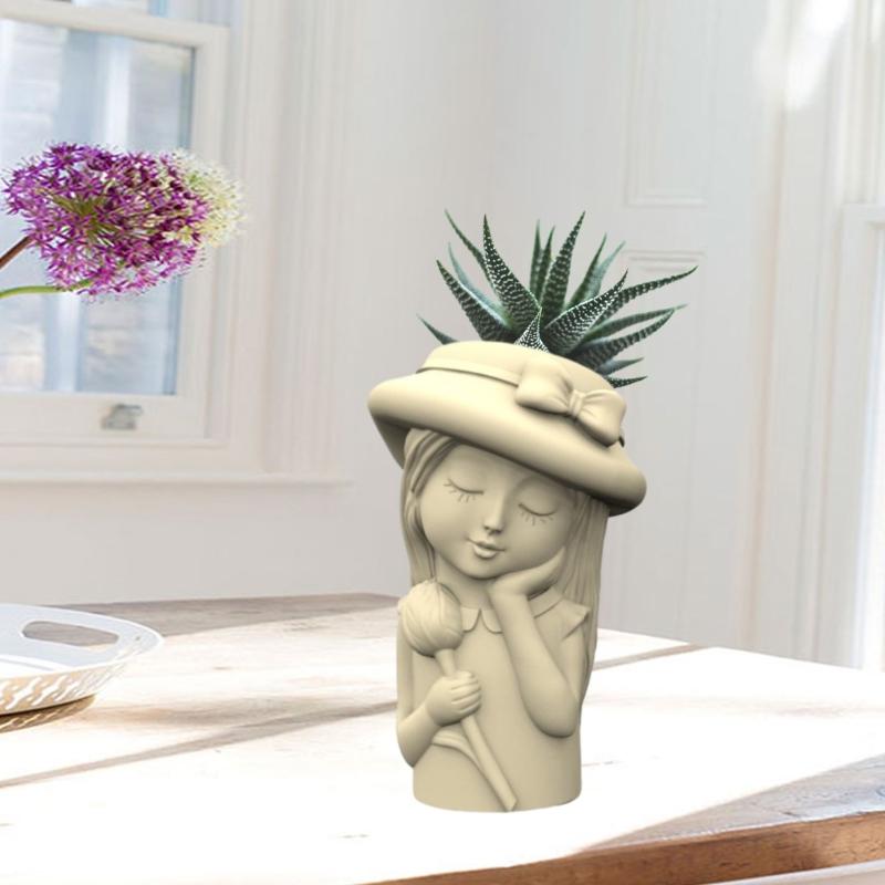 Cute Girls Flower  Silicone Molds Pen Holder Epoxy Resin Mold Succulent Planter Making Tool for  Crafts