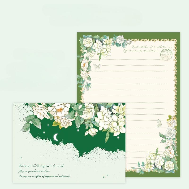 Gardenia flower envelope and letterhead, set, exquisite birthday card with high appearance, handwritten colorful artistic love letter letterhead