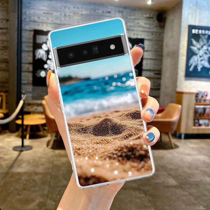Для Google Pixel 10 Pro Прозрачный Чехол для Телефона Pixel 9 Pro XL Pixel 8 Pro 9A 8A 7A 7 6A 6 Pro Чехол Пейзаж Морского Побережья Волна Пляж Узор