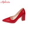 Fashion Aphixta Plus Size 35-53 Hot Sale 2.75Inch Square Heel Patent Leather Shoes Women Pumps Red Sole Work Pointed Toe