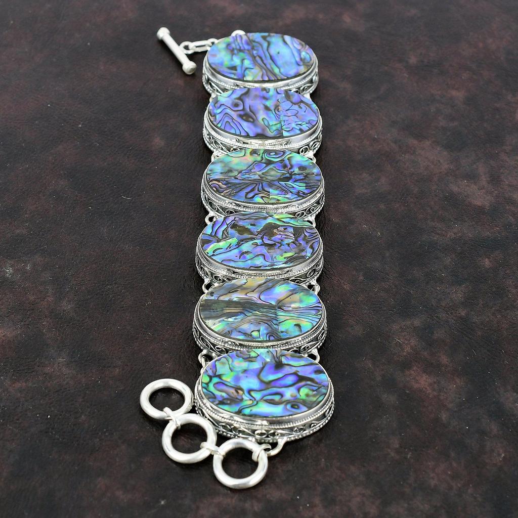 Браслет из ракушки морского ушка, ювелирные изделия из настоящего драгоценного камня, браслет из стерлингового серебра 925 пробы, винтажные ювелирные изделия ручной работы, регулируемый браслет-цепочка, подарок для нее